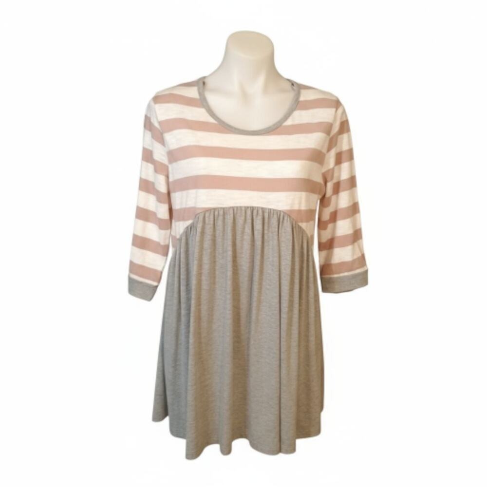 Wonderland By Orange Women's Mauve Striped Gray Bottom Babydoll Top Size Large